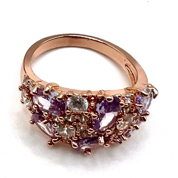 Jewelry - Rose Gold Tone and Faux Amethyst and Rhinestone Fashion Ring
